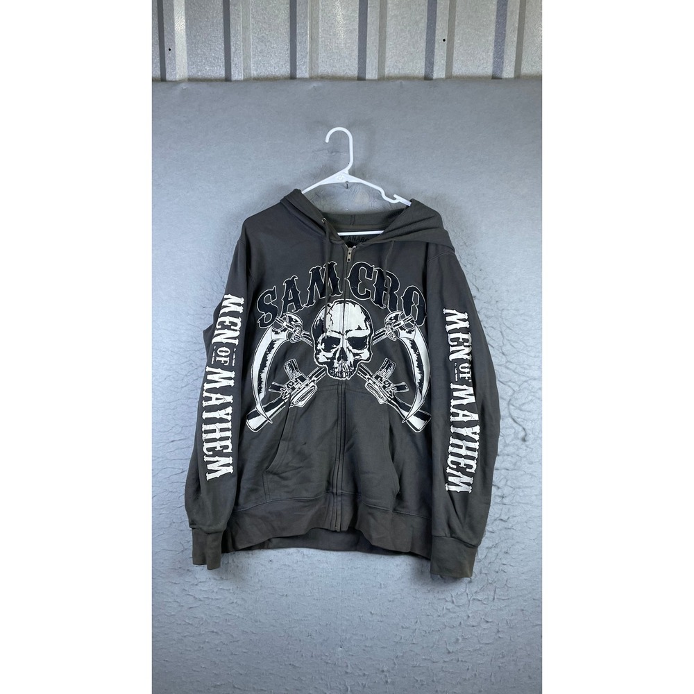 Sons of Anarchy Hoodie Mens MD Gray Good SAMCRO Men of Mayhem Full Zip Graphic